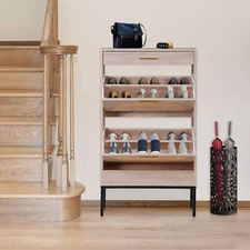 Shoe Storage Cabinet Slim Hidden Shoe Racks with 2 Flip Drawers For Entryway
