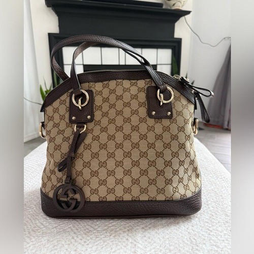 Authentic Gucci Brown Shoulder Bag with Monogram Canvas