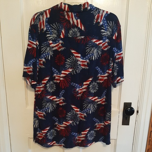 Medium Patriotic Shirt Red White Blue Fireworks Flag Collared by George - Picture 6 of 9