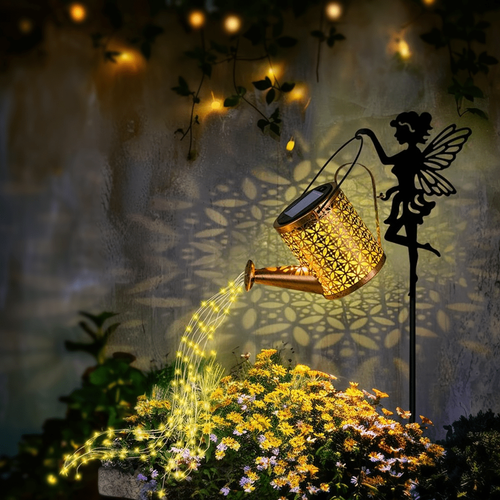 Solar LED Watering Can Lantern Metal Hangin Garden Light Outdoor Patio Elf Decor - Picture 3 of 8
