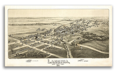 Ladonia Texas 1891 Historic Panoramic Town Map - 14x24