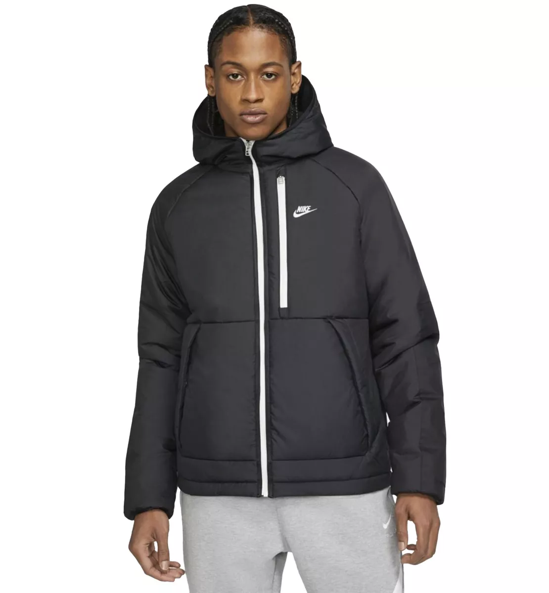 NIKE Sportswear Therm-FIT Legacy Hooded Jacket sz L Large Black Gray Rain  Wind | eBay