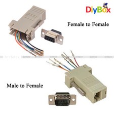 RS232 DB9 Male/Female Plug Connector to RJ45 Female Buchse Ethernet Adapter New