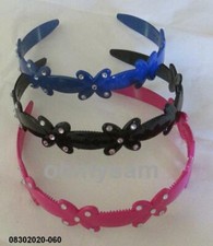 3 NEW MULTI COLOR PLASTIC HARD HEADBAND / COMB / CLEAR WHITE STONE FLOWER A