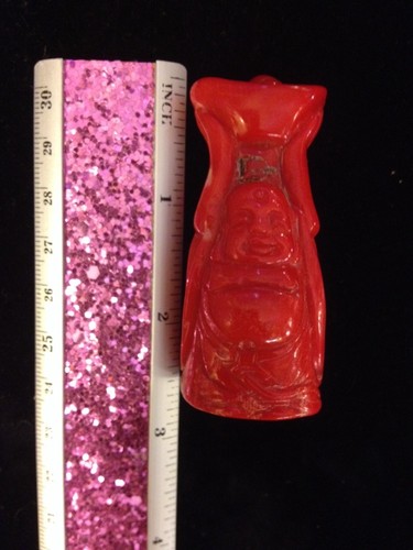 Antique/Vintage Carved Red Coral Hotei Buddha! - Picture 9 of 12