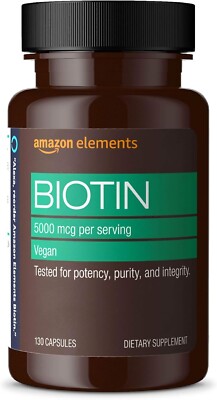 Am@zon Elements Vegan Biotin 5000 Mcg - Hair, Skin, Nails, 130 Capsules (4 Month