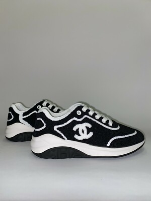 靴 CHANEL 35 CHANEL BLACK WHITE TRAINERS SNEAKERS 35 | eBay