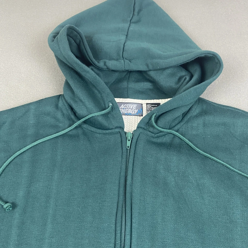 Vintage Jacket Mens Large Green Full Zip Hooded Sweatshirt Thermal Active Energy - Image 4 of 4
