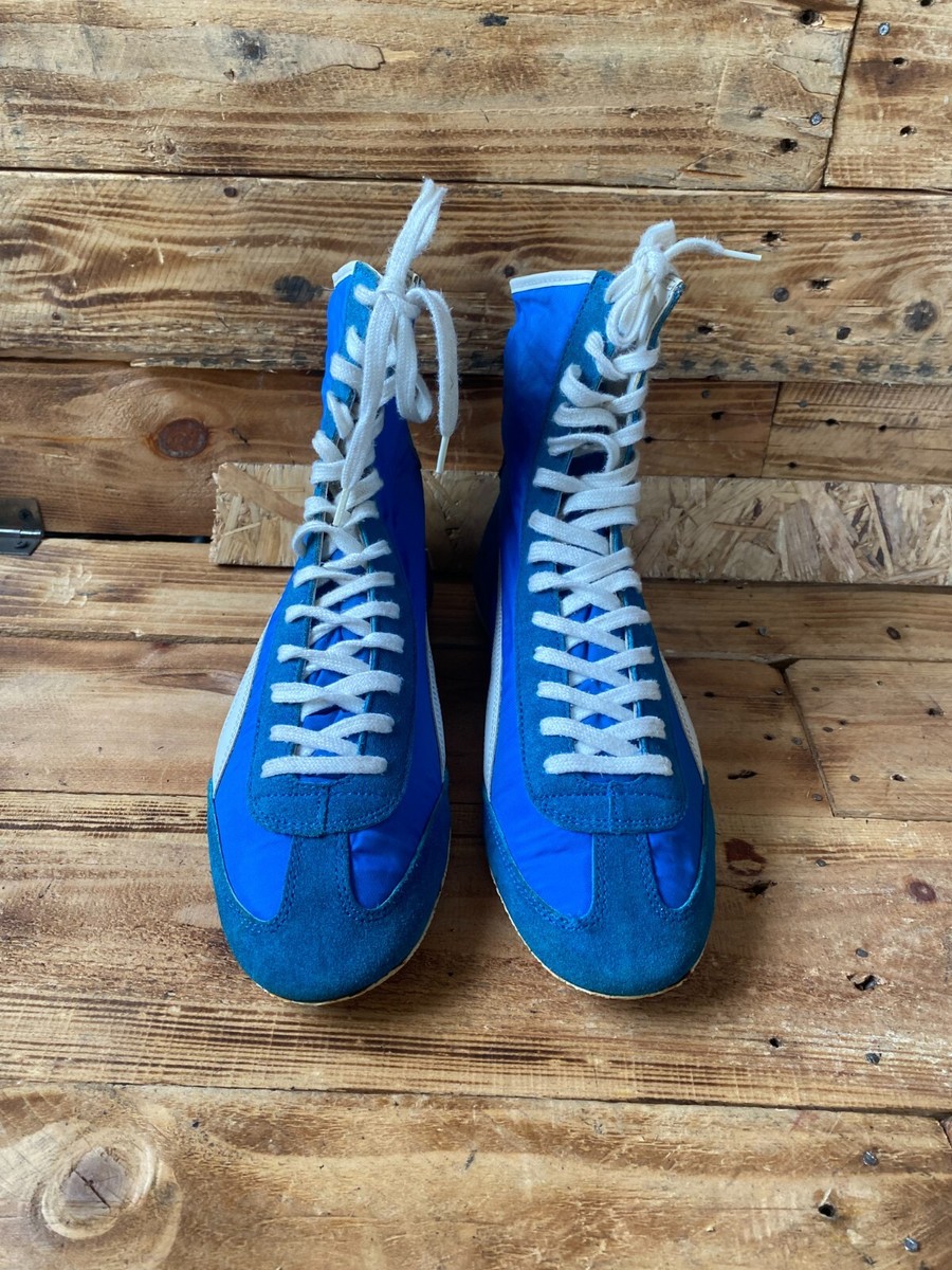 Vintage 80's puma boxing shoes made in west germany, blue sz uk 8