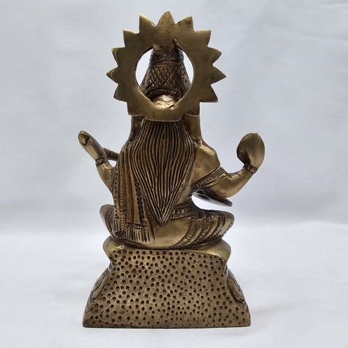 Saraswati Hindu Goddess Deva Seated on Lotus Playing Veena Guitar Brass Statue - Picture 6 of 12