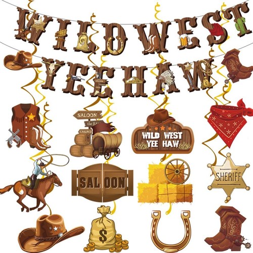 26Pcs Western Party Decorations West Cowboy Banner and West Cowboy Hanging Sw...