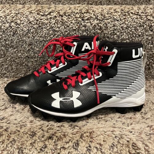 Under Armour Hammer Mid Youth Football Cleats Shoes Size 1.5Y Black/White - Picture 1 of 9