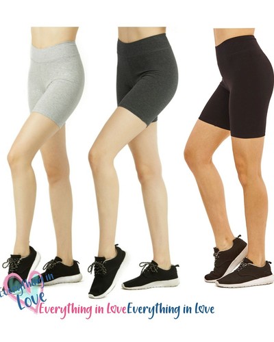 Women Stretch Cotton Spandex High Waist Yoga Fitness Gym Biker Shorts Leggings - Picture 3 of 57