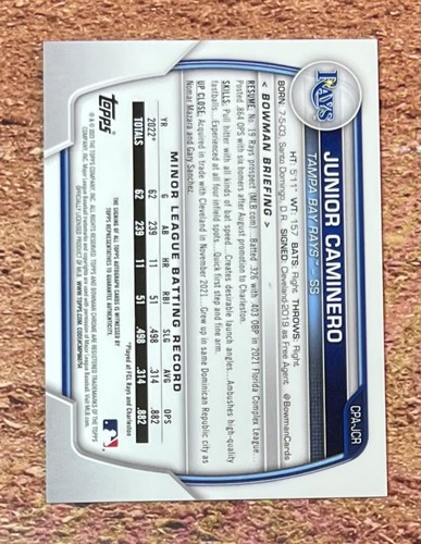 2023 Bowman Chrome Junior Caminero 1st Prospect Auto Autograph #lCPA-JCR (READ) - Picture 2 of 4
