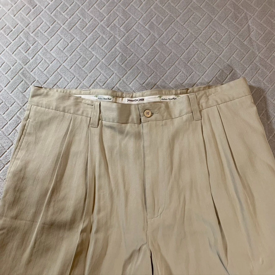 Pantalones Cortos Jamaica Jaxx Para Hombres 38 Seda Beige Tostado Plisado Tiro Alto Preppy Golf Verano Foto 2 de 4
