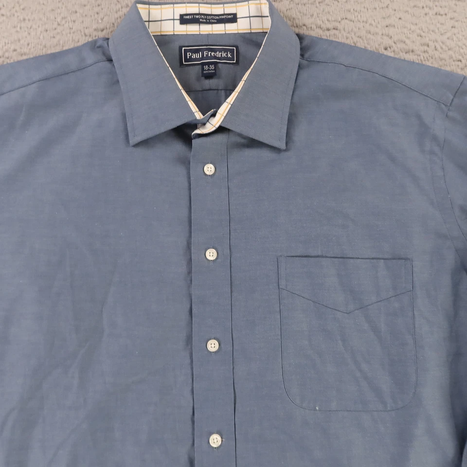 Camisa Paul Fredrick Para Hombres 2XL 18 Azul 100% Algodón Abotonada Pinpoint Oxford OCBD Foto 2 de 4