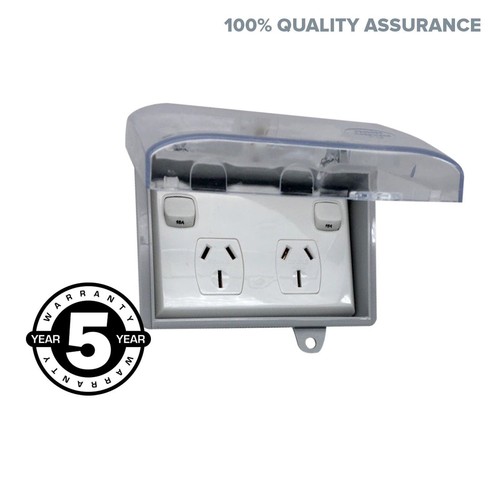 Weather Proof Double 15 AMP Power Point In WATER Enclosure Lock Clear Lid D GPO. - Foto 1 di 11