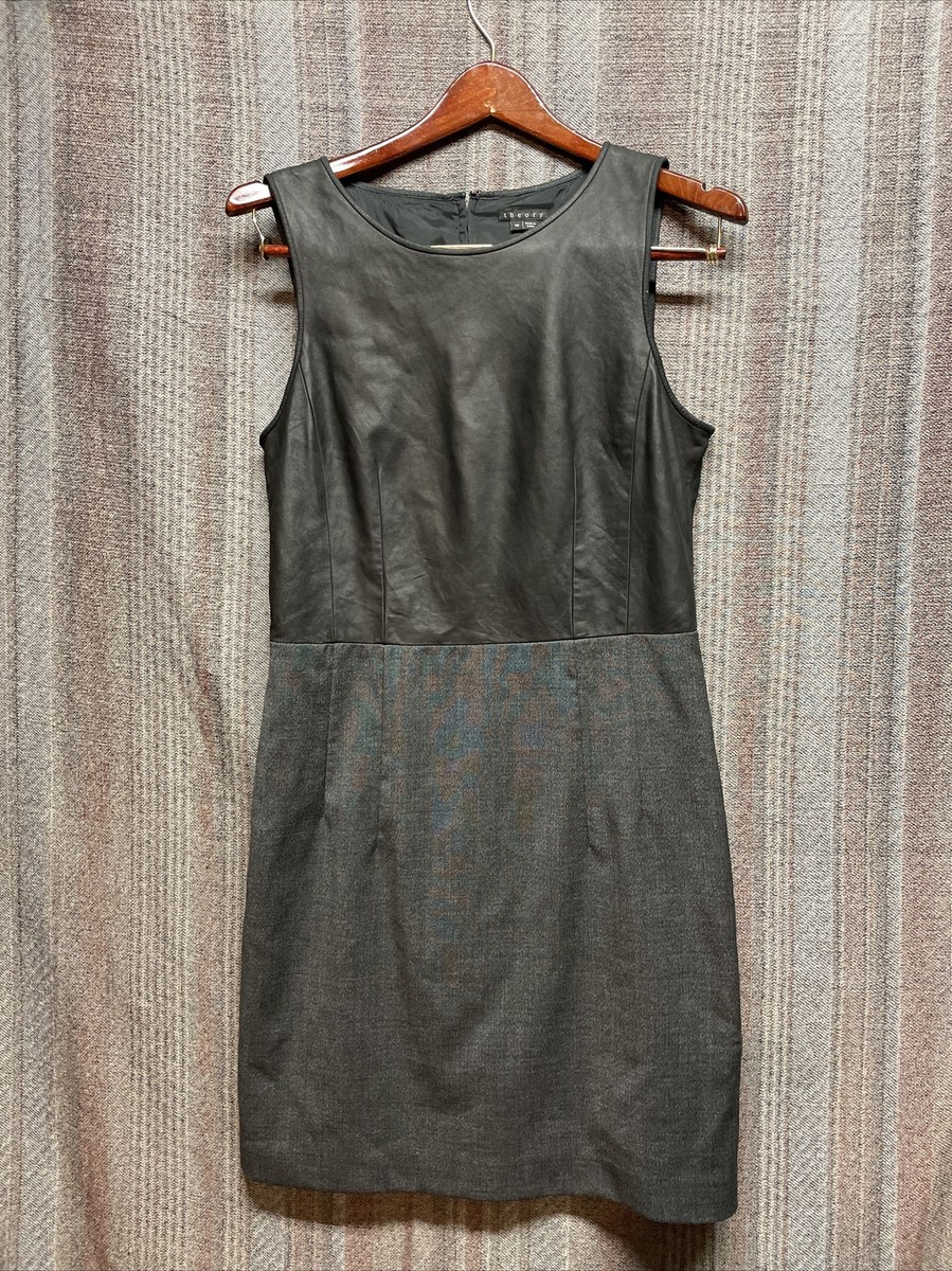 Theory Shift Dress Womens 10 Wool Leather Sleeveless Mini Business Designer
