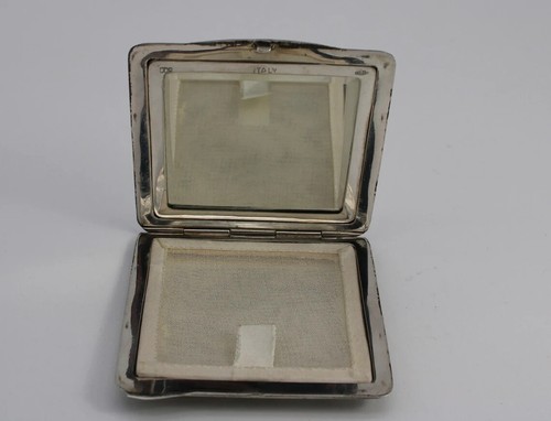 Art Deco Brushed 800 (80%) Silver Compact with Flower Etching Made in Italy - Picture 4 of 9
