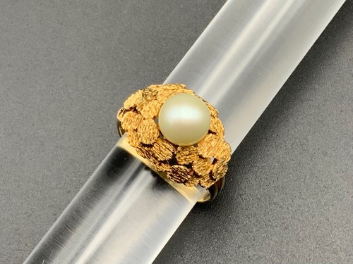 Ring Gelbgold 585 mit Großer Perle, um 1970 Vintage