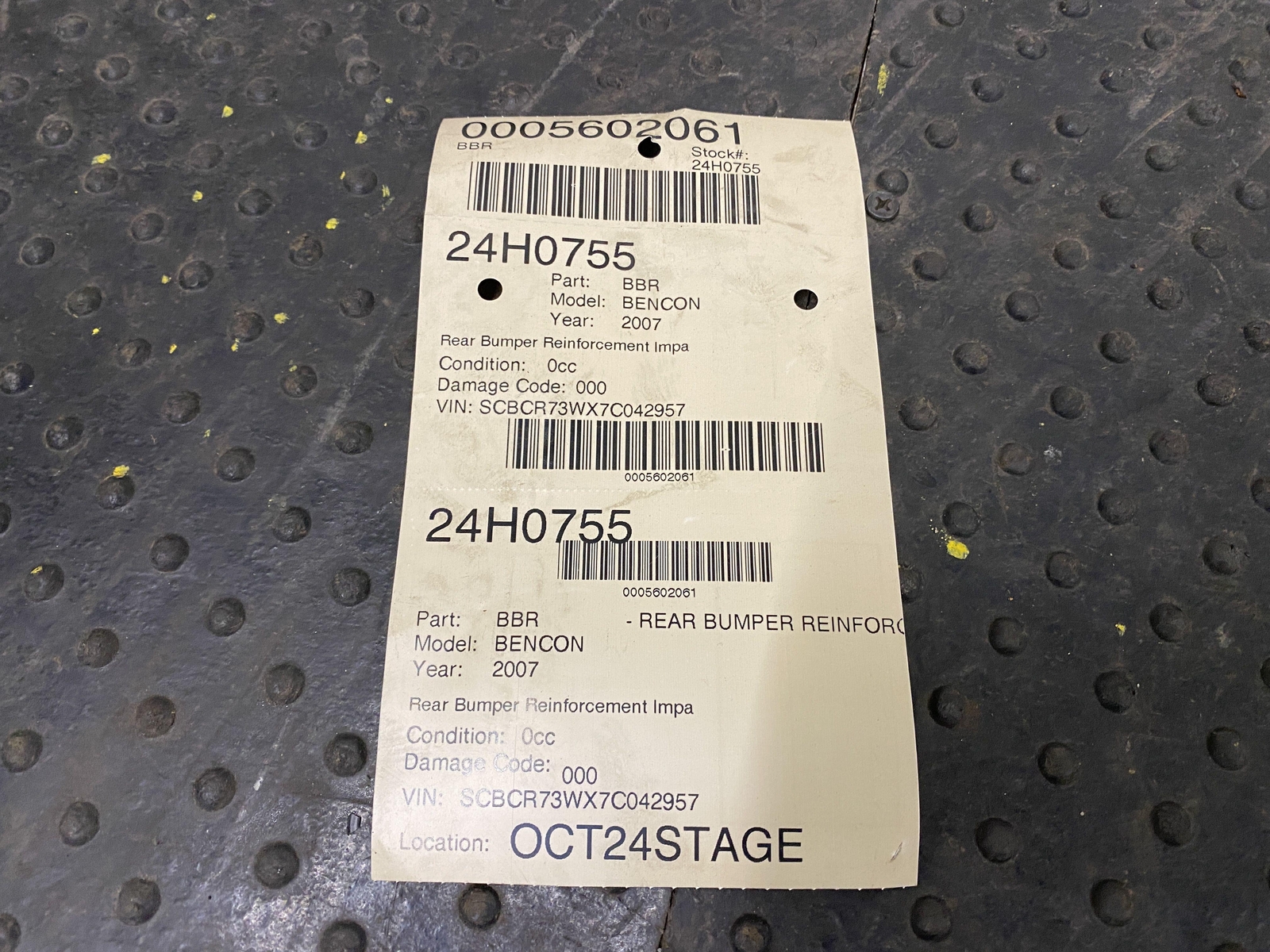 03-12 BENTLEY CONTINENTAL GT REAR BUMPER REINFORCEMENT IMPACT REBAR 3W0807311K