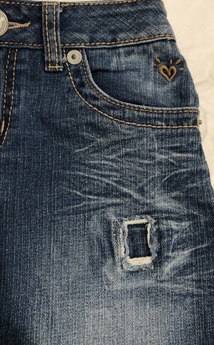 JUSTICE Girls Youth Distressed Denim Jean Skirt Blue Mini Skirt Sz 10 R - Picture 3 of 10