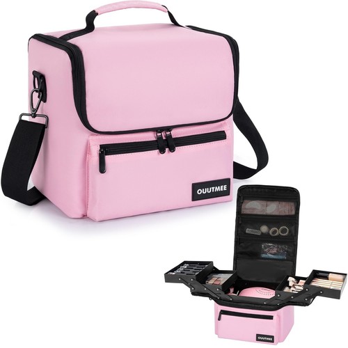 Makeup Travel Train Case, Black Makeup Carrying Organizer Bag, 4 Tier Profess...