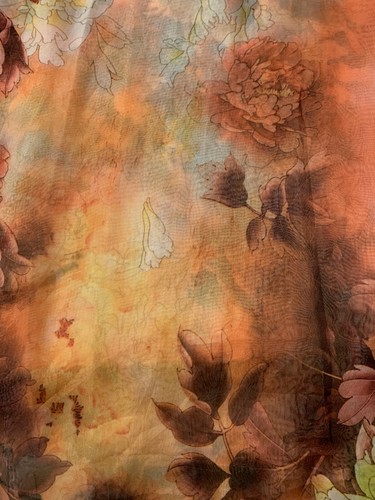 Vintage Polyester bedruckter Schal Blumenmuster 27" x 68" orange gelb braun - Bild 5 von 5