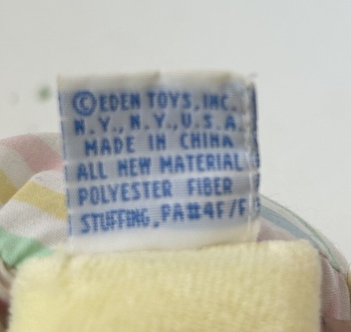 RARE Vintage Eden 8" Elephant Plush Pastel Yellow Teal Pink Mint Stripes Yarn - Picture 10 of 11