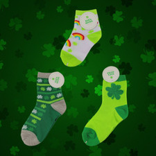 St. Patrick's Day Kid's Green Shamrock Socks Shoes Size 5-6.5 or 7-8.5 New Pick 