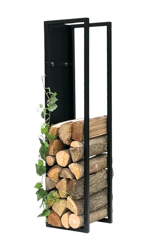 Scaffale per legna da ardere interno metallo nero supporto per legna da ardere 100 cm con pannello posteriore - Foto 10 di 10