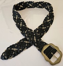 Kathy Van Zeeland Belt Black Woven Bead Man Made Material Design Large
