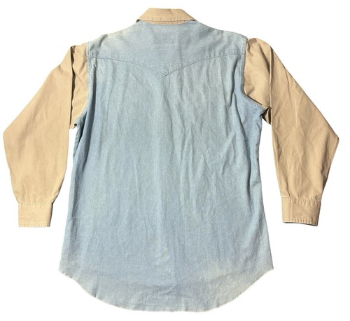 VTG Wrangler Shirt 16 1/2x36 Blue Tan Brushpopper Western X-Long tails Cowboy - Picture 2 of 9