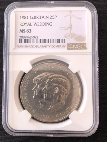 Great Britain England 1981 25 Pence Royal Wedding Diana and Charles NGC MS63