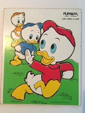 Vintage Playskool 10pc Huey Dewey Louie Wood Puzzle- Walt Disney Productions