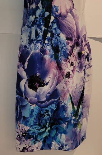 Vestido Vaina JOSEPH RIBKOFF 8 Floral Sin Mangas Carrera Líquido Tejido Azul Púrpura - Imagen 14 de 21