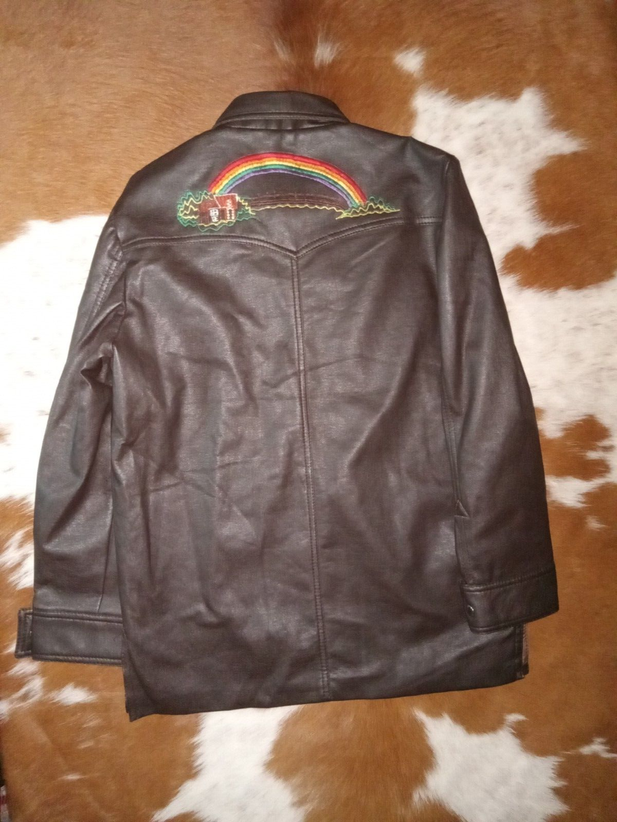 Vintage 1970s Embroidered PVC Faux Leather Jacket SZ 18