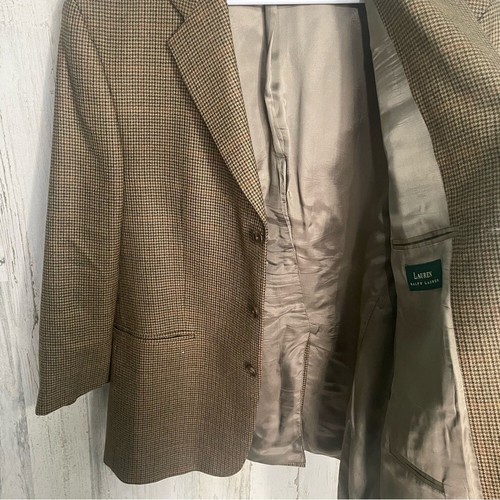 Lauren Ralph Lauren Vintage Wool Cashmere Houndstooth Blazer size 43 Tan - Picture 10 of 10