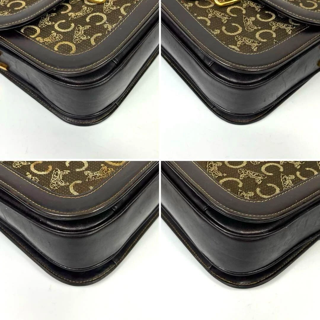 Borsa a tracolla CELINE hardware oro punta di cavallo pelle marrone vintage GIAPPONE originale