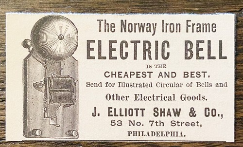 1890Norvegia cornice ferro CAMPANA ELETTRICA stampa antica pubblicità ~ J Elliott Shaw Philadelphia - Foto 3 di 3