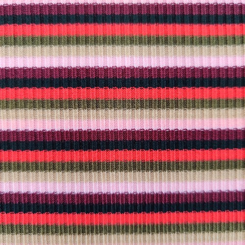 FS582 Red Stripe Loungewear 2x2 Rib Dress Jersey Stretchy Fabric Pink Stripy - Picture 2 of 7