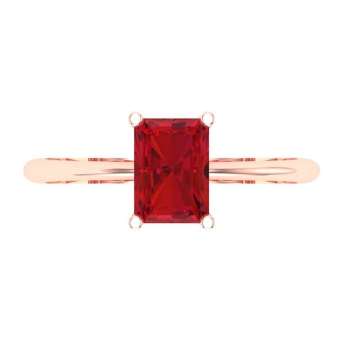 Anillo de compromiso solitario rubí simulado corte radiante de 1 quilate para mujer, oro rosa de 14 quilates - Imagen 1 de 11
