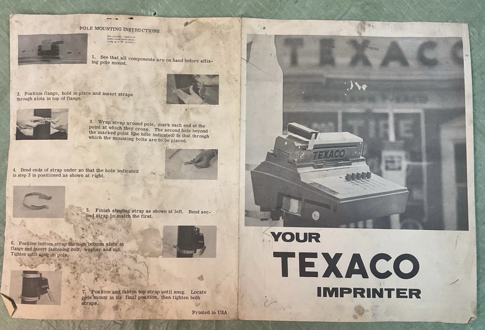 Impresora de tarjetas de crédito Texaco gasolina e instrucciones 1967 Foto 2 de 4