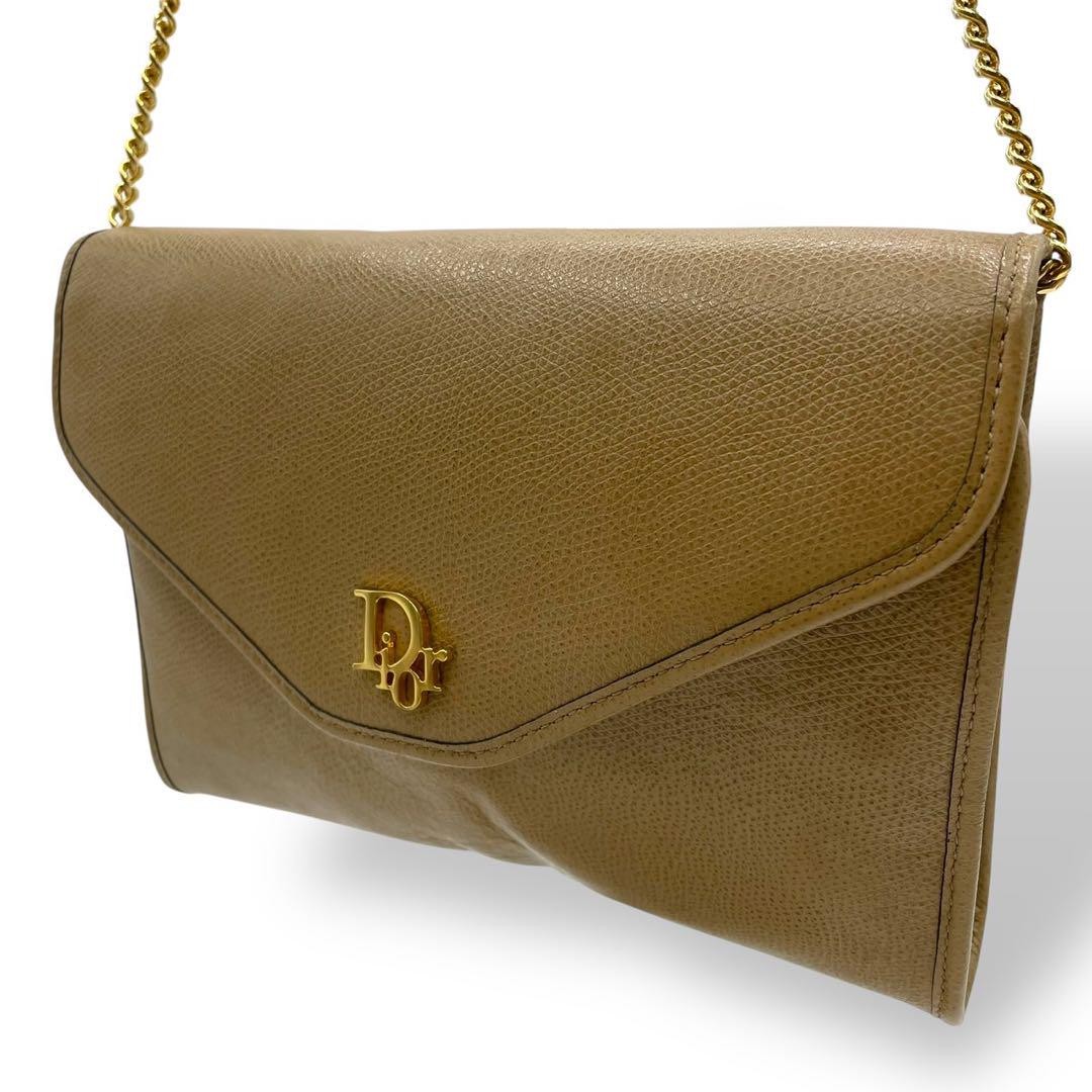 Dior Vintage Brown Leather Shoulder Bag with Chain Strap