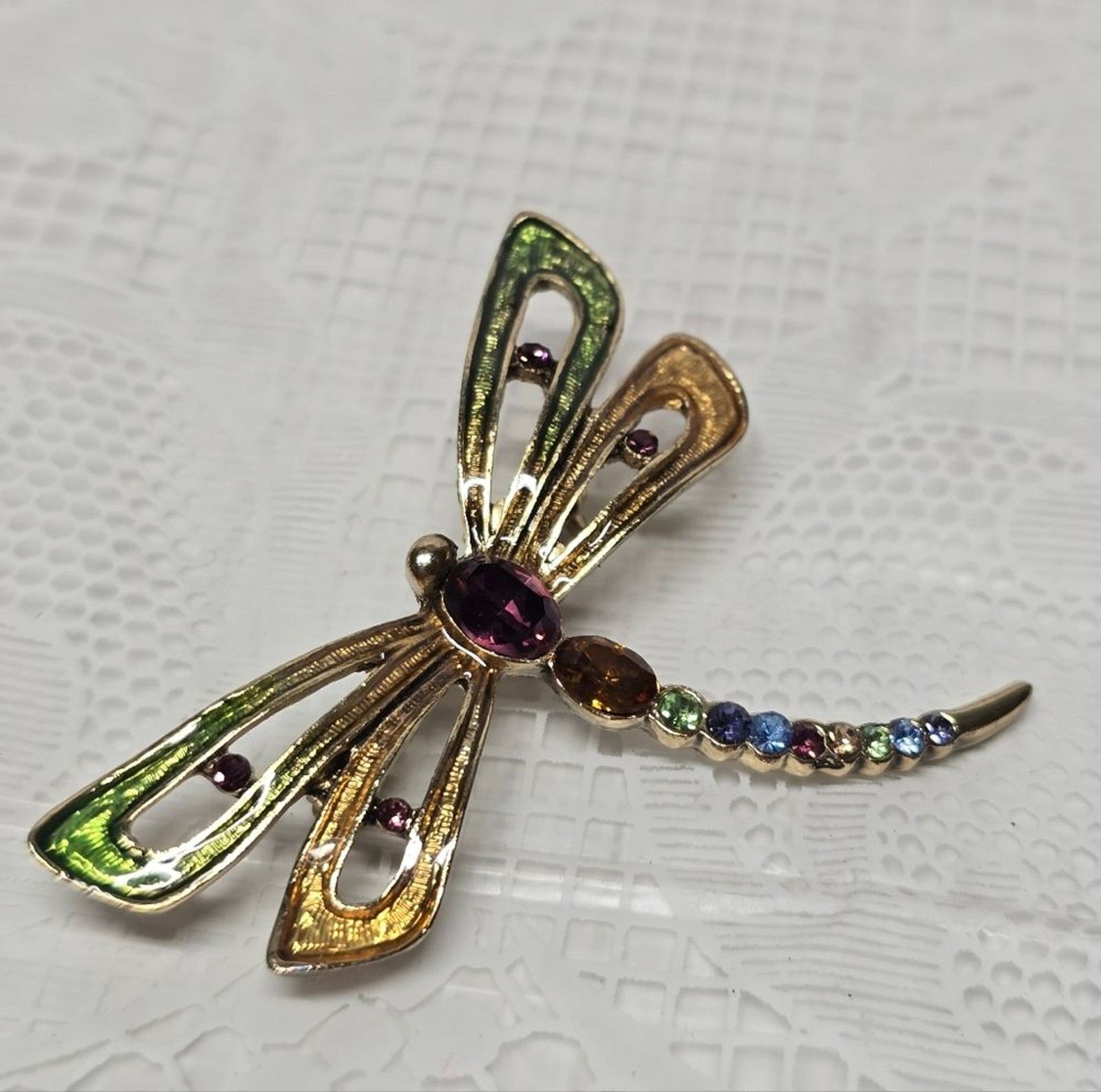 Monet Signed Dragonfly Multicolor Rhinestones Bro… - image 3