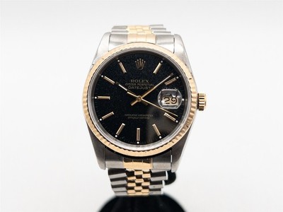 $15,000 ROLEX DATEJUST 16233  Black 18k Yellow Gold SS Mens Watch SERVICED