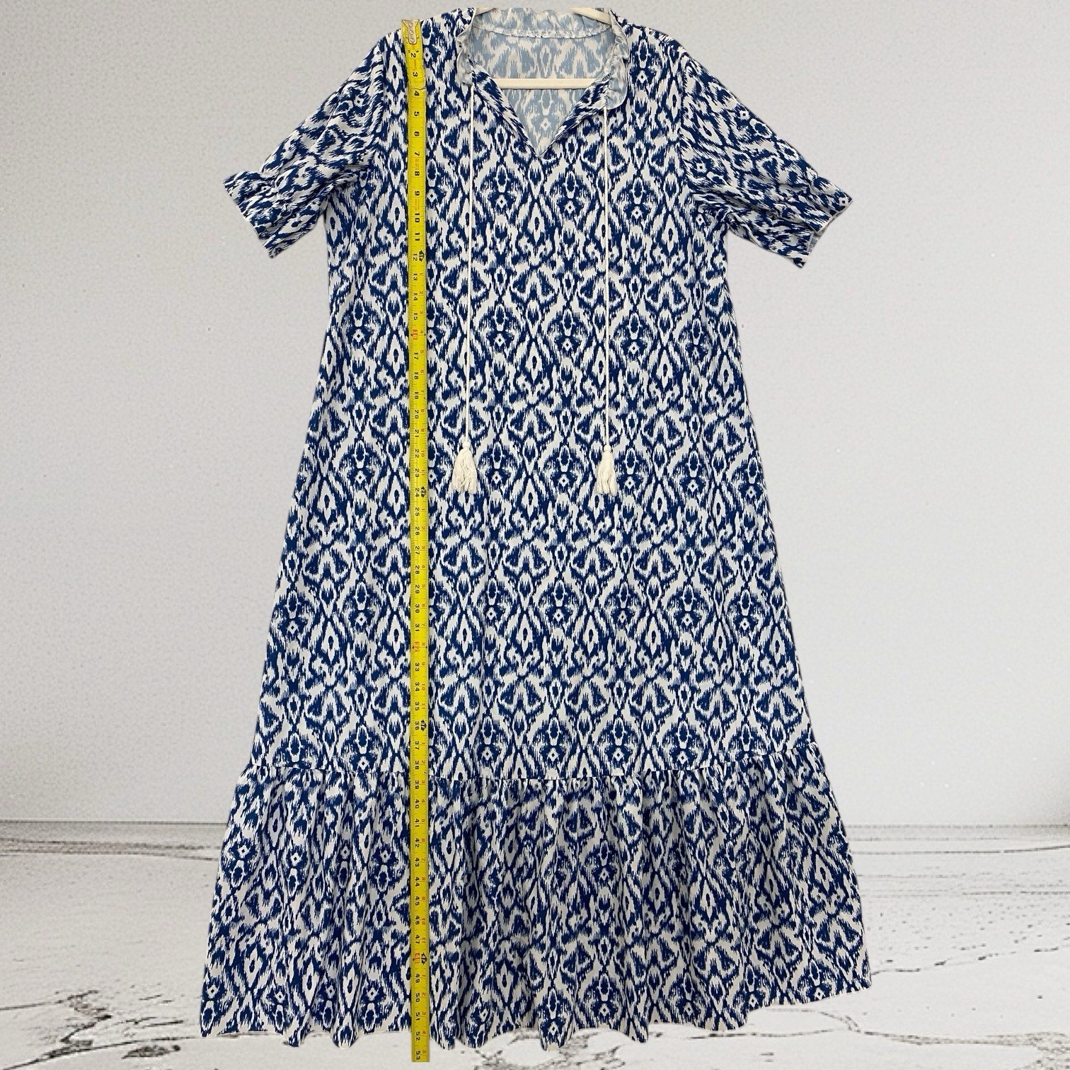 Women’s Ikat Print Tie Neck Maxi Dress Size XL Lightweight Boho Chic