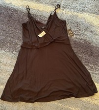 NWT Express Fit & Flare Ribbed Black Dress V Neck Womens Large Adjustable Straps