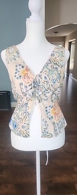 Sage the Label V-Neck Floral Tie Front Boho Crop Top Multicolor, Small