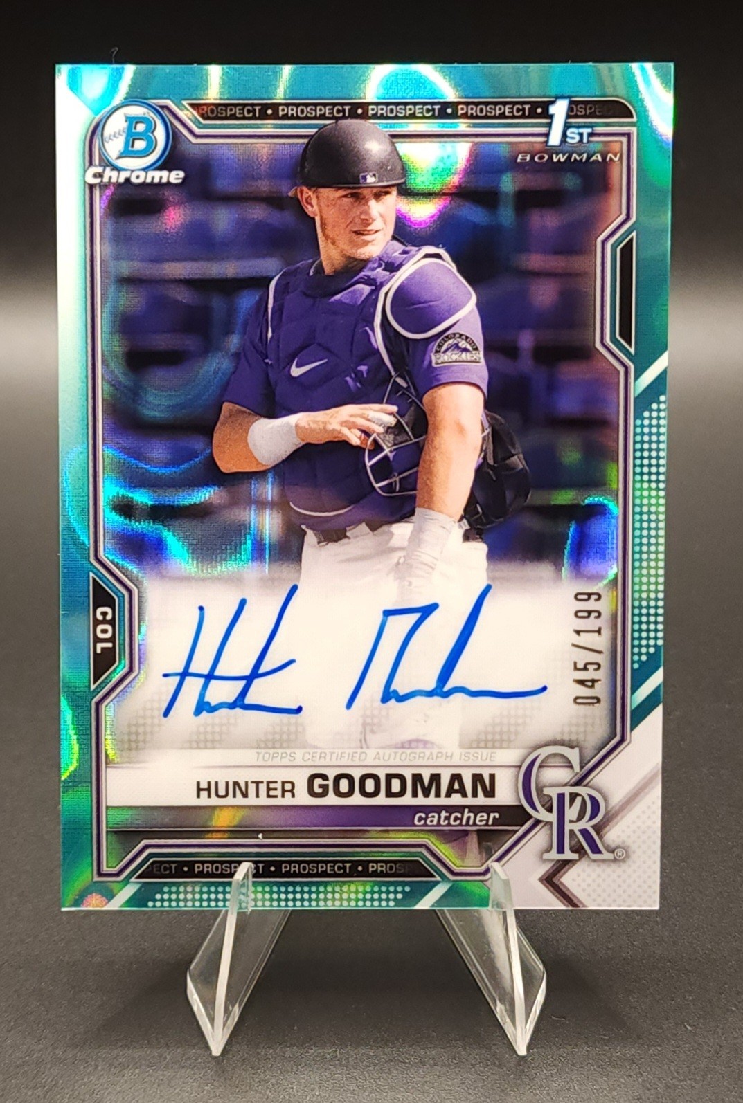 2021 Bowman Chrome 1st HUNTER GOODMAN AUTO Aqua Lava /199 #CDA-HG Rockies 